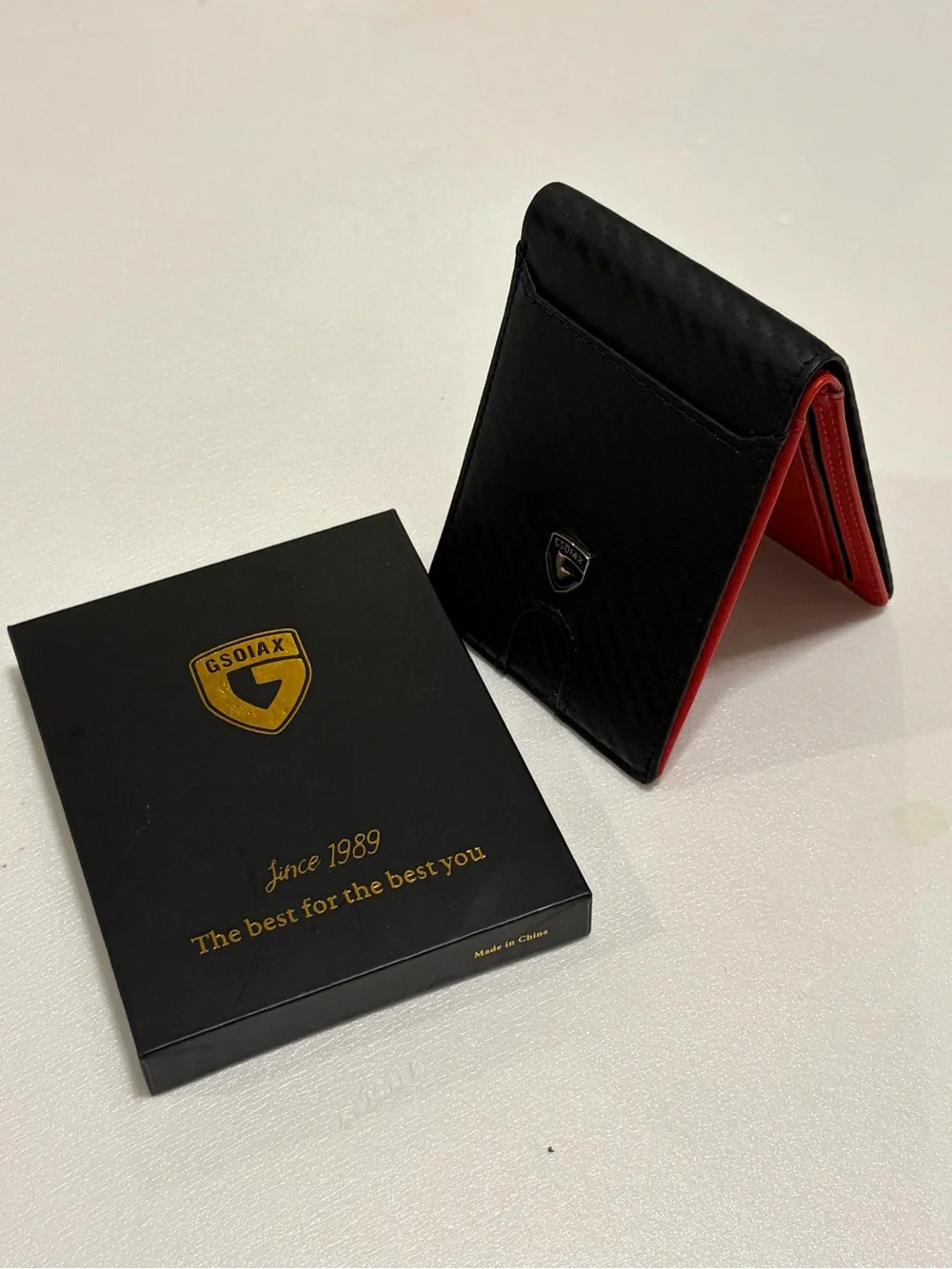 GSOIAX Slim Wallet for Men RFID Blocking Carbon Fiber Front Pocket Black/Red